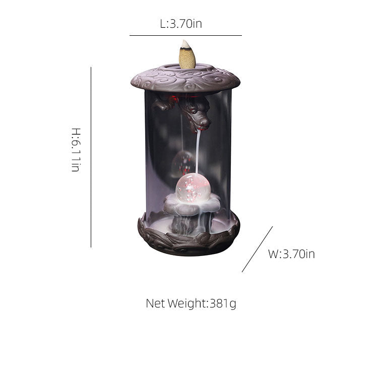 LED Light Dragon Waterfall Incense Burner With Windproof-xinru
