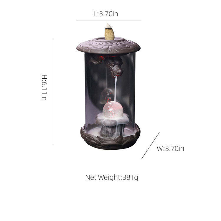 LED Light Dragon Waterfall Incense Burner With Windproof-xinru
