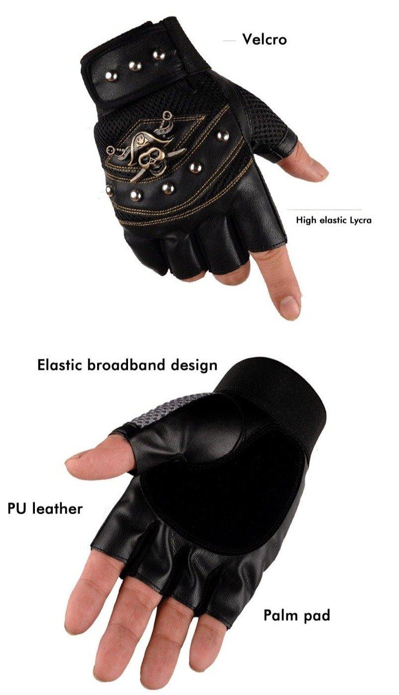 Teampunk Pirate Gloves PU Leather Gothic  Unisex Skull Rivet Gloves-xinru