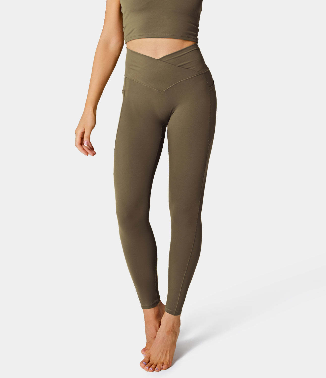 Cloudful® Crossover Pocket Plain 7/8 Leggings-xinru shop