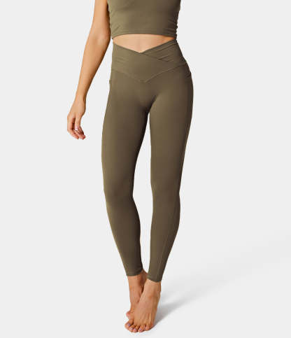 Cloudful® Crossover Pocket Plain 7/8 Leggings-xinru shop