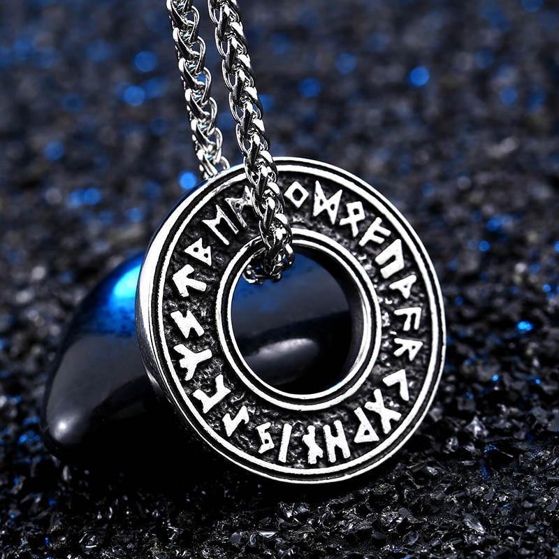 Viking Elder Futhark Runic Circle Rune Alphabet Wheel Pendant Necklace Jewelry-xinru