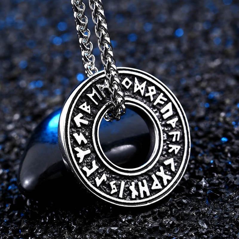 Viking Elder Futhark Runic Circle Rune Alphabet Wheel Pendant Necklace Jewelry-xinru