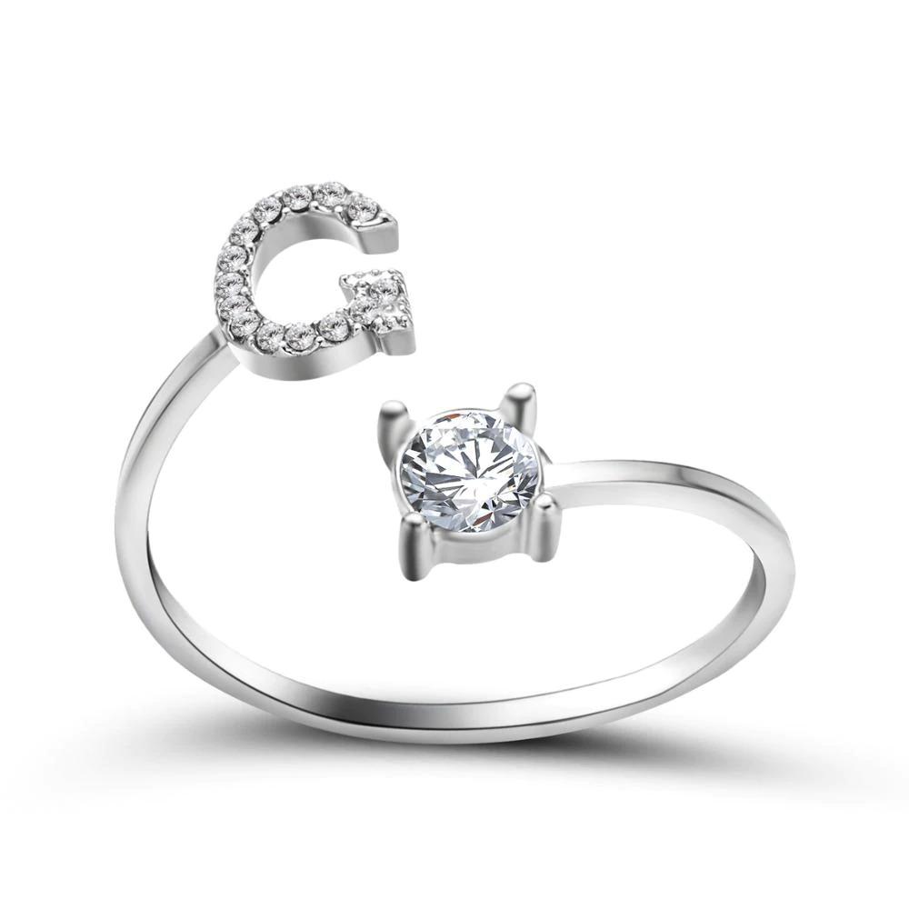 Adjustable A-Z Initial Letter With Rhinestone Personalized Ring-xinru