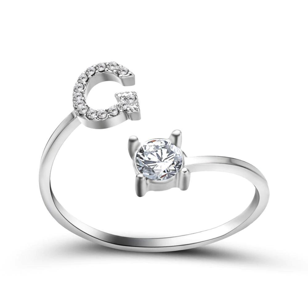 Adjustable A-Z Initial Letter With Rhinestone Personalized Ring-xinru