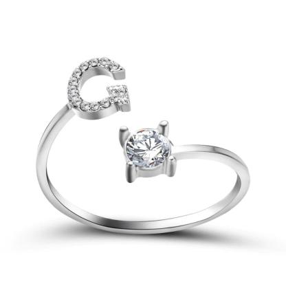 Adjustable A-Z Initial Letter With Rhinestone Personalized Ring-xinru