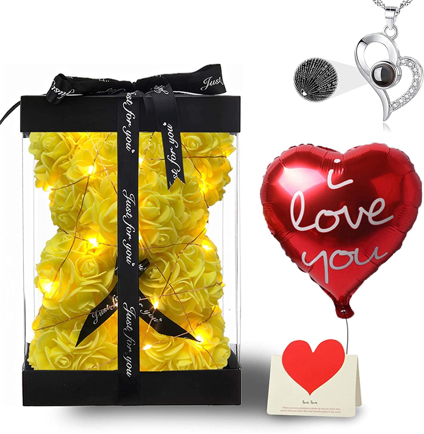 Mother's Day Gift Rose Bear With Box String Lights Necklace-xinru