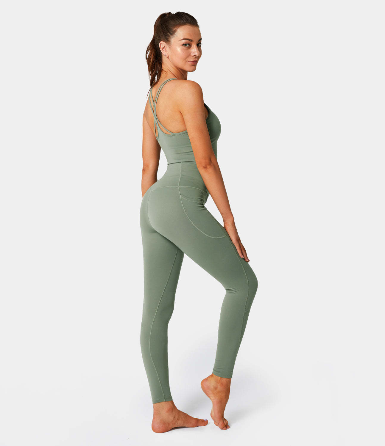 Cloudful® Crossover Pocket Plain 7/8 Leggings-xinru shop