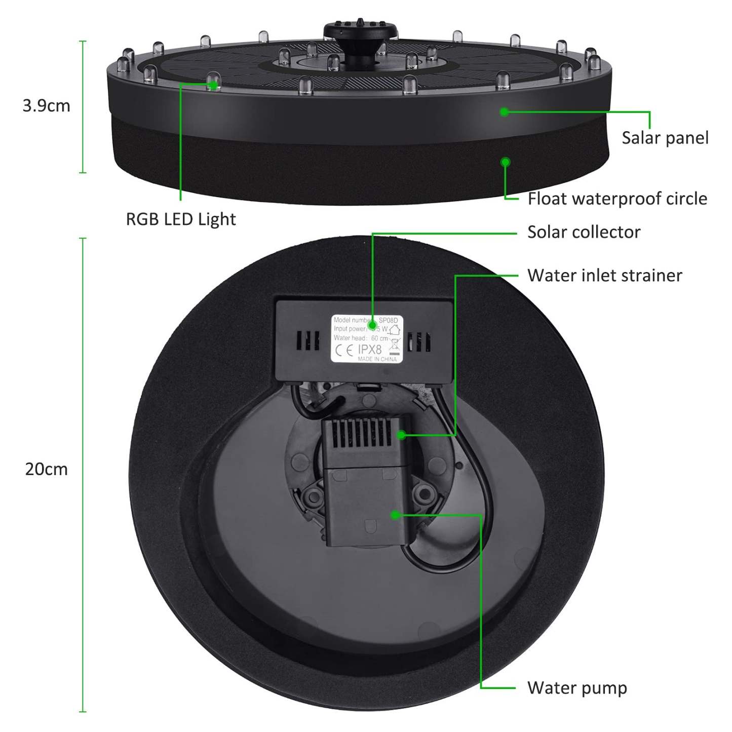Floating Solar Bird Bath Fountain Kit Lamp-xinru