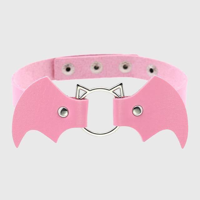 Women Heart Rivet Bat Wings Black Leather Choker Collar Necklace Party-xinru
