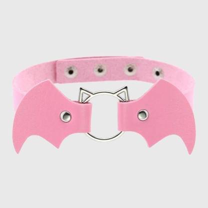 Women Heart Rivet Bat Wings Black Leather Choker Collar Necklace Party-xinru