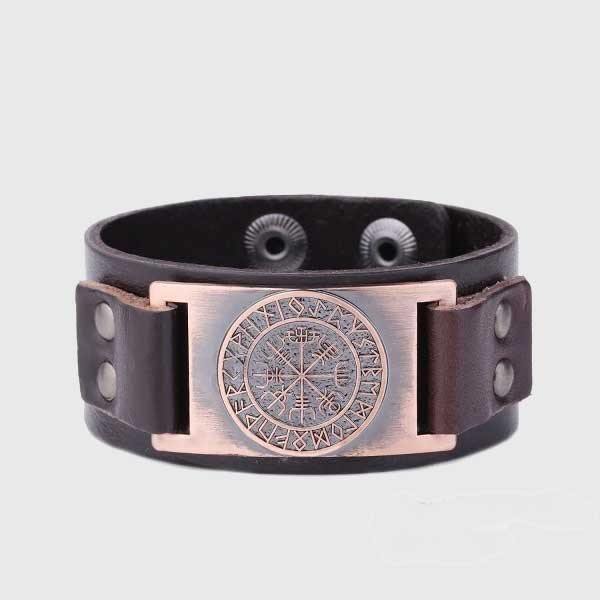 Viking Compass Leather Bracelet Vegvisir Wristband-xinru