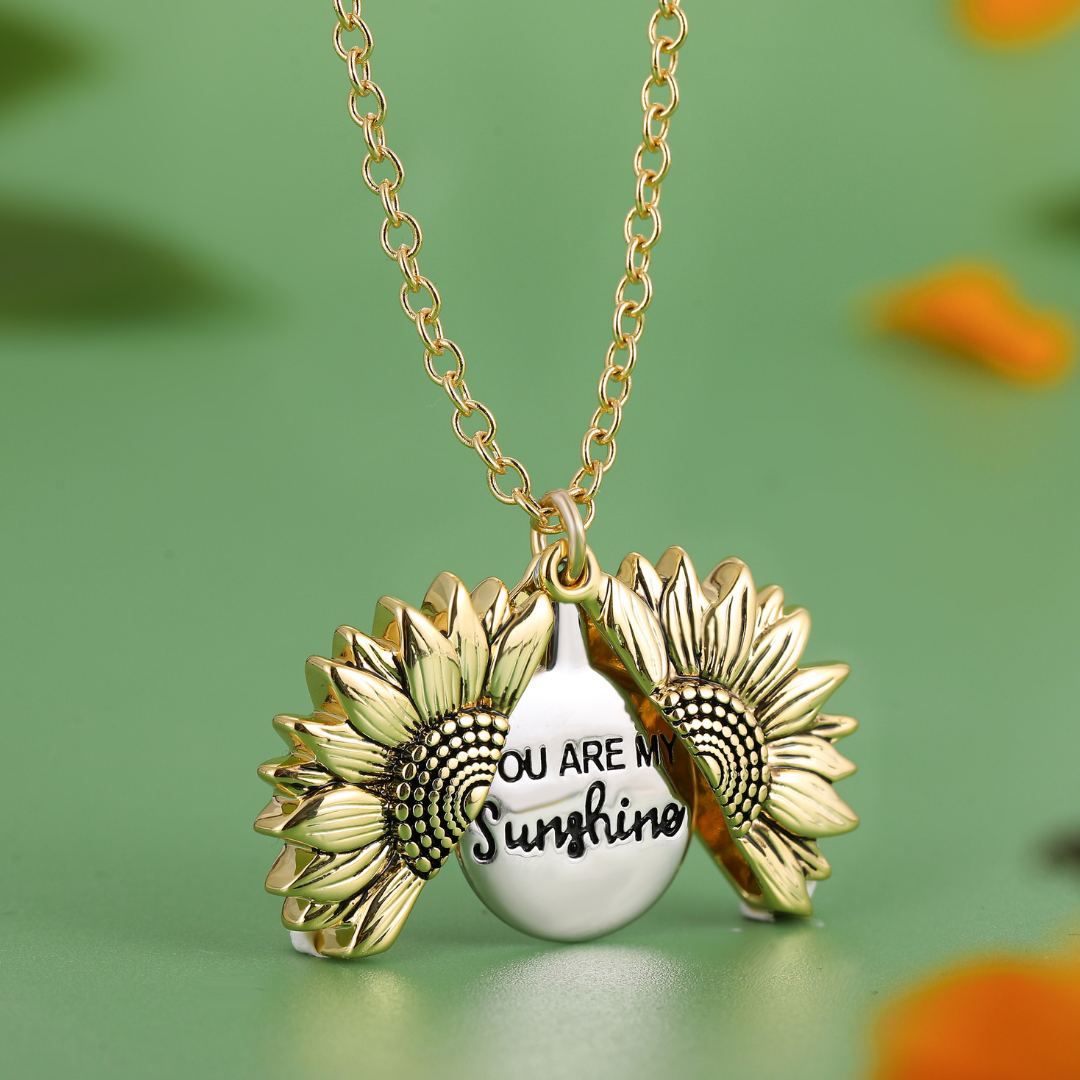 Inspirational Sunflower Carved Locket Necklace-xinru