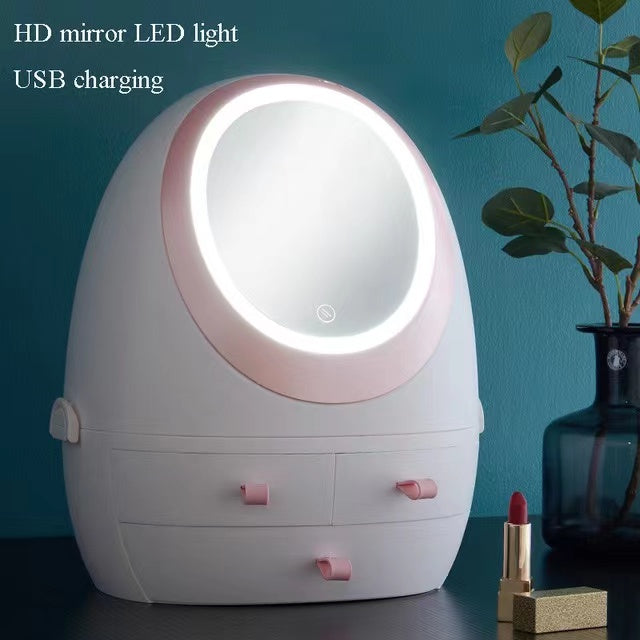 LED HD Mirror Makeup Storage Box Cosmetic Organizer Case-xinru