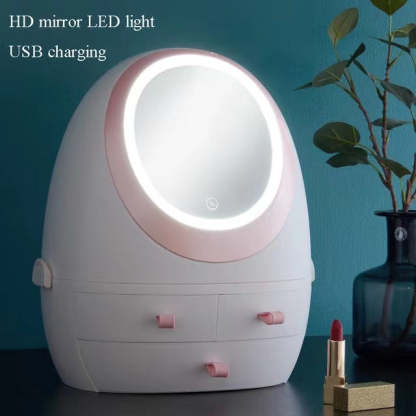 LED HD Mirror Makeup Storage Box Cosmetic Organizer Case-xinru