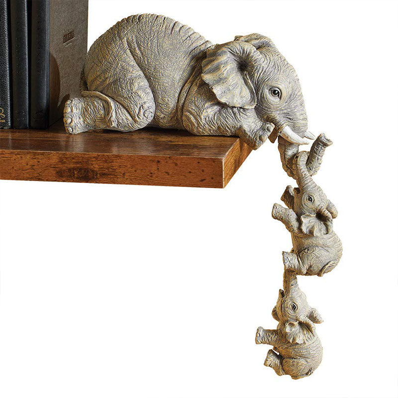 3Pcs Resin Elephant Sitter Figurines Wealth Figurine Hanging Off The Edge of Shelf Table Home Decoration-xinru shop