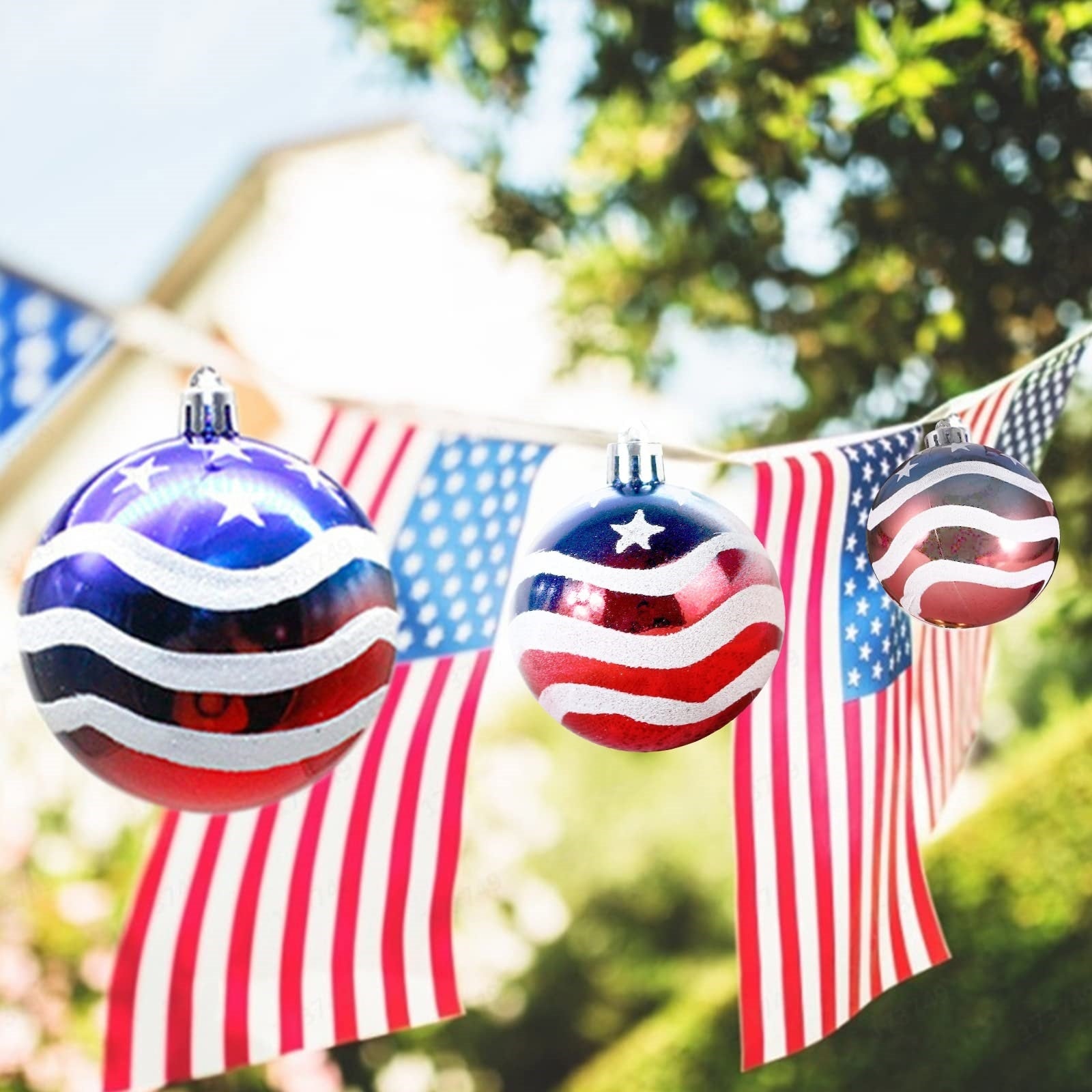AMS 4th of July Independence Day Large Balls Ornaments Patriotic Bauble American Flag for Memorial Day Decorations (2.75'')-xinru shop