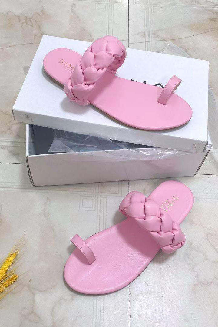 Braided Flip-Flops Sponge Weave Flat Sandals-xinru