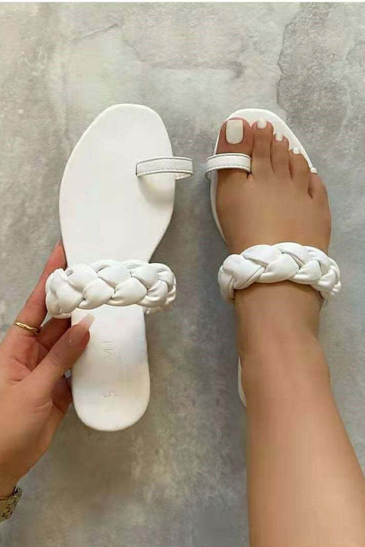Braided Flip-Flops Sponge Weave Flat Sandals-xinru