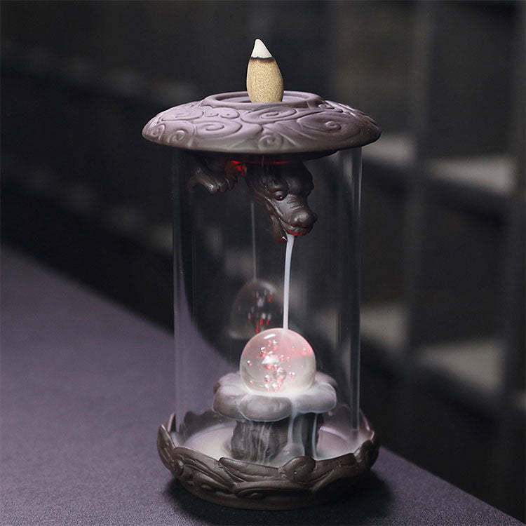 LED Light Dragon Waterfall Incense Burner With Windproof-xinru