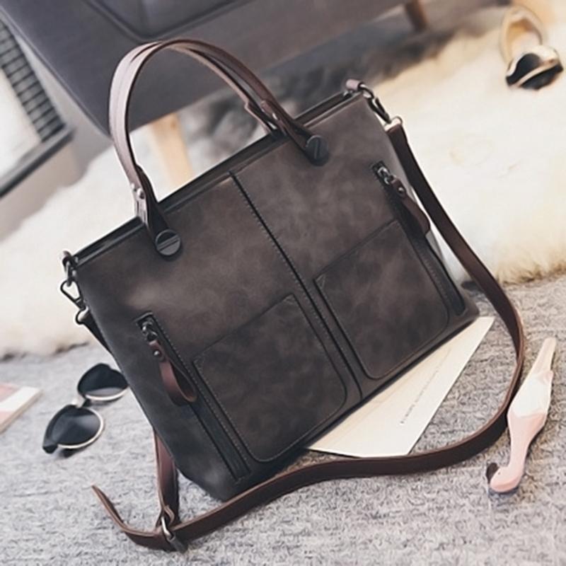 Large Vintage Leather Shoulder Tote Bag-xinru