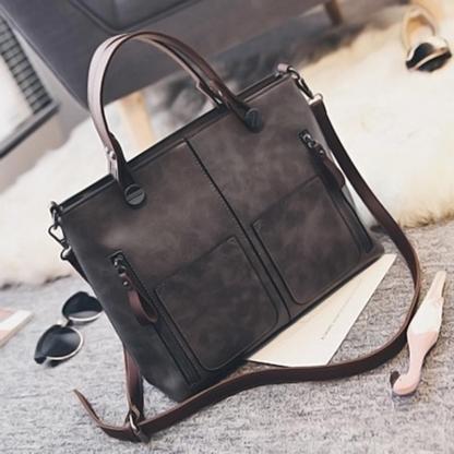 Large Vintage Leather Shoulder Tote Bag-xinru