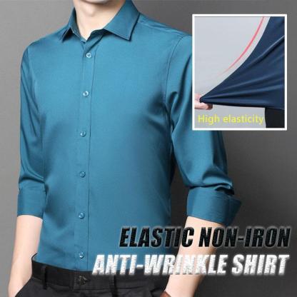 Men High Stretch Non-iron Anti-wrinkle Long Sleeve Business Standard Shirt-xinru