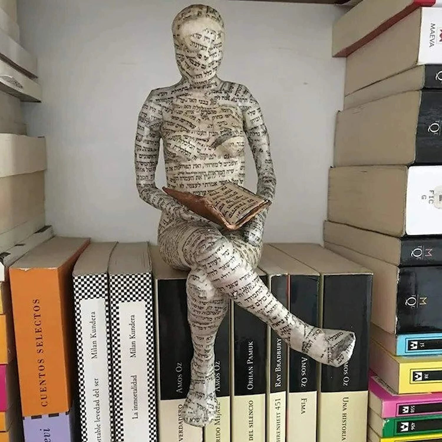 Pulp Woman Reading Resin Statue Bookshelf Abstract Sculptures Figurines Decor-xinru