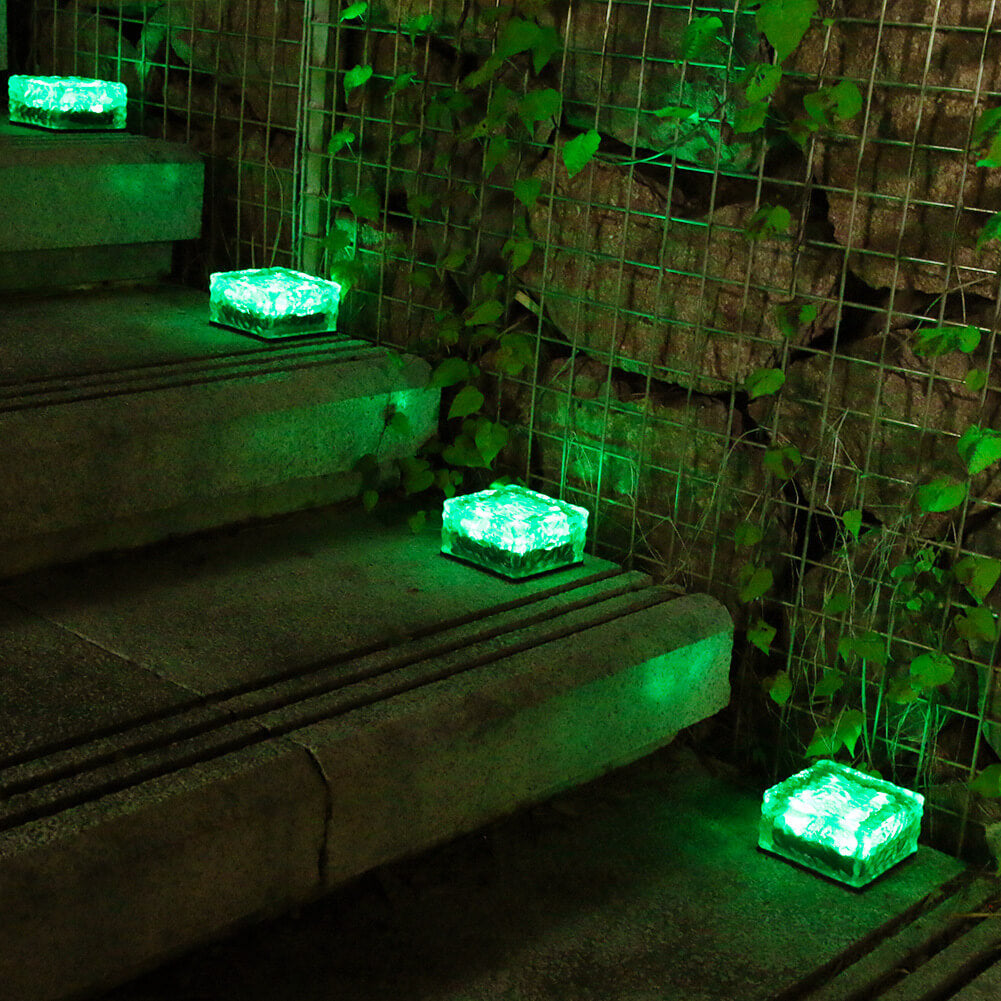 Solar LED Ice Brick Waterproof Glass Ground Light Garden Light-xinru