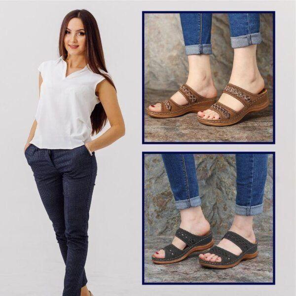 Premium Faux Leather Embroidery Women Slip-on Sandals Open Toe-xinru