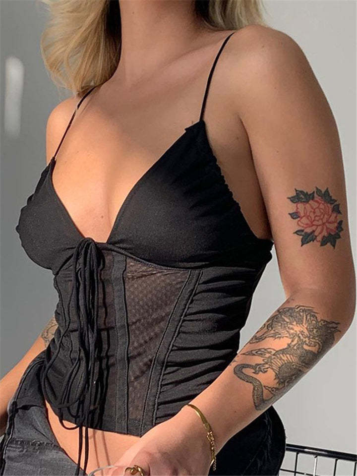 Women's Sexy V Neck Backless Lace-up Tank Tops-xinru