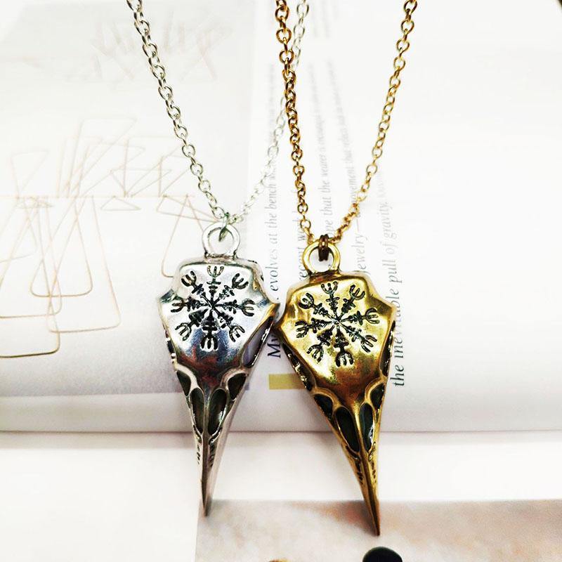 Viking Raven Glowing Runic Compass Pendant Necklace-xinru