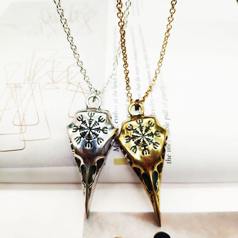 Viking Raven Glowing Runic Compass Pendant Necklace-xinru