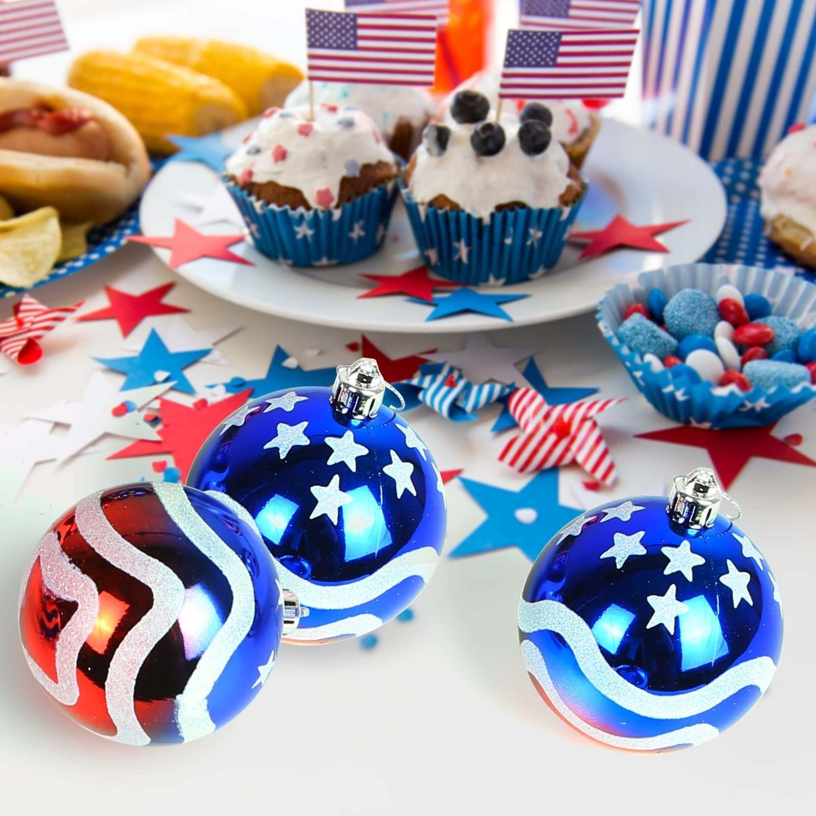 AMS 4th of July Independence Day Large Balls Ornaments Patriotic Bauble American Flag for Memorial Day Decorations (2.75'')-xinru shop