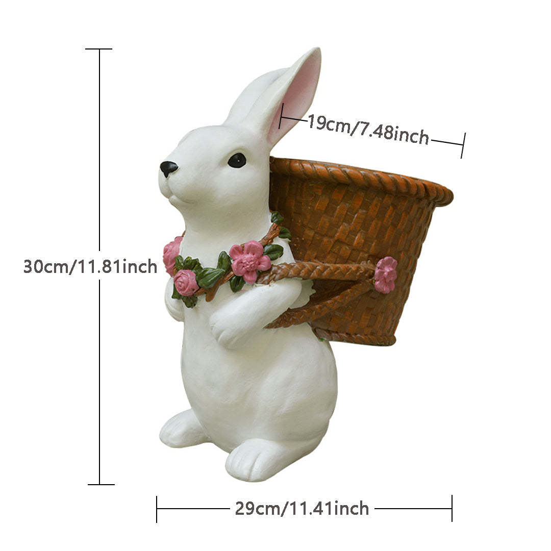 Woven Backet With Cute Rabbit Plastic Sculpture Flower Pot Home Decor-xinru