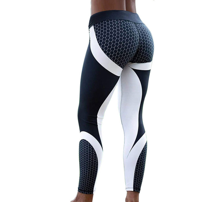 Mesh Pattern Print Leggings Fitness Women Elastic Slim Pants-xinru