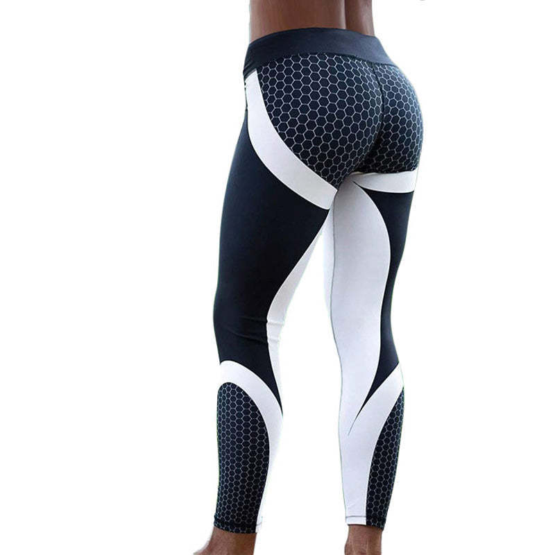 Mesh Pattern Print Leggings Fitness Women Elastic Slim Pants-xinru