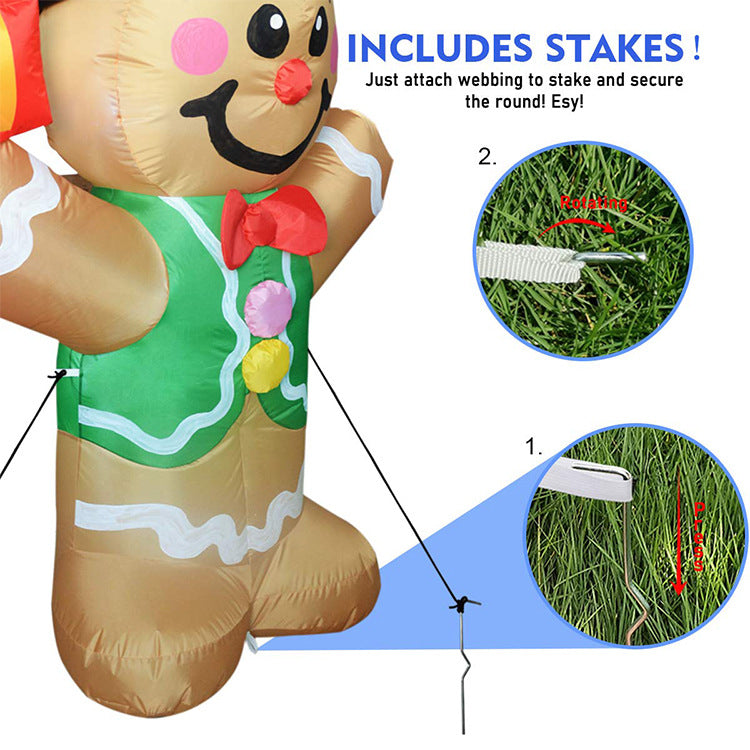 5 FT Christmas Inflatables Outdoor Gingerbread Man Cookie with LED Lights-xinru shop