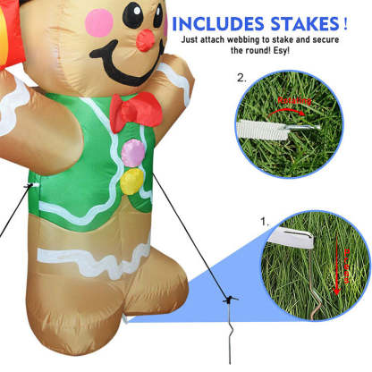 5 FT Christmas Inflatables Outdoor Gingerbread Man Cookie with LED Lights-xinru shop
