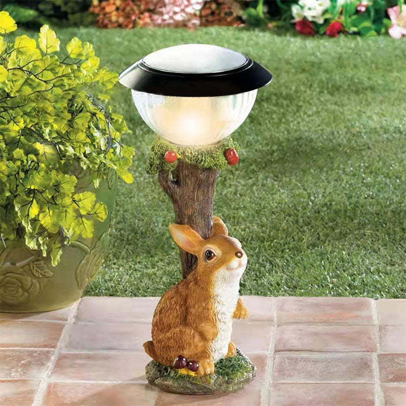 Garden Statue Outdoor Indoor Cat Dog Bunny Figurine Solar Garden Light-xinru