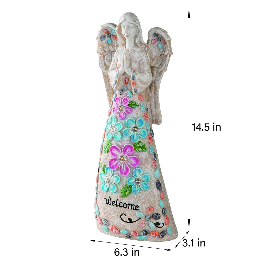 Garden Figurine Angel Statue Welcome Sign Solar Sculpture-xinru