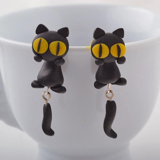 Cute Handmade Black Cat Earrings-xinru