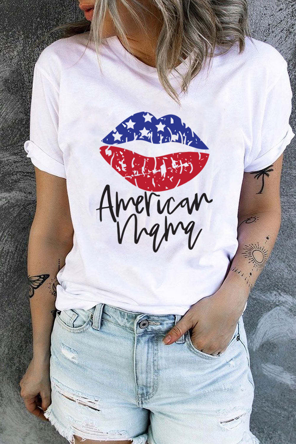 Patriotic American Letter Flag Print T-shirt-xinru