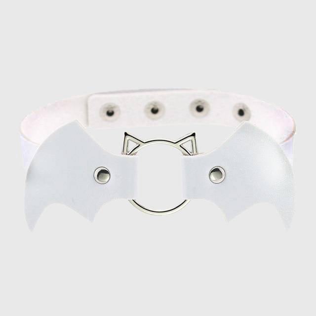 Women Heart Rivet Bat Wings Black Leather Choker Collar Necklace Party-xinru