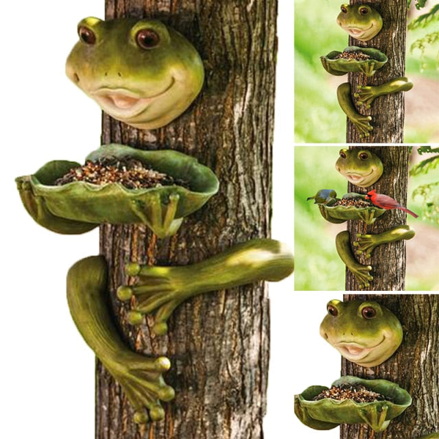 Birds Feeder Creative Cute Frog Resin Handicraft Animals Ornament Outdoor Decor-xinru