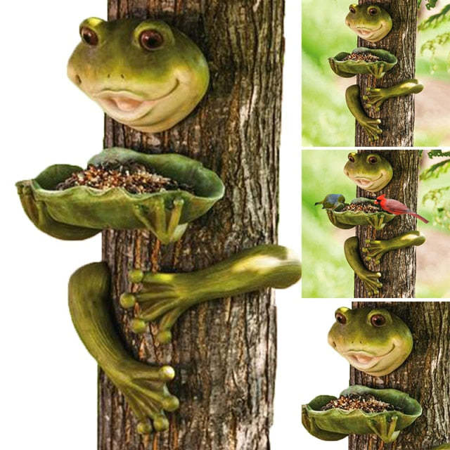 Birds Feeder Creative Cute Frog Resin Handicraft Animals Ornament Outdoor Decor-xinru