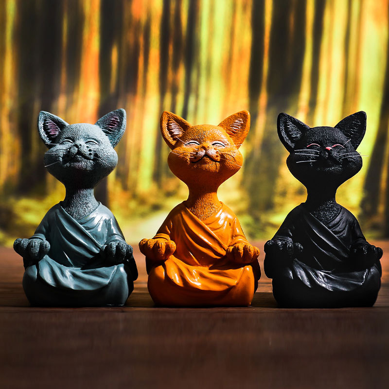 Whimsical Buddha Cat Figurine Meditation Yoga Collectible-xinru