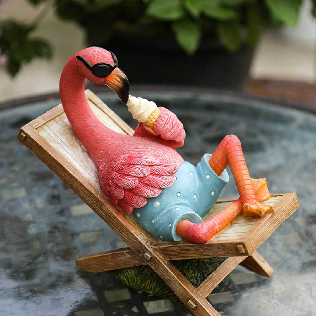 Pink Flamingo Beach Tropical Sculpture Statue Outdoor Lawn Patio Decoration-xinru