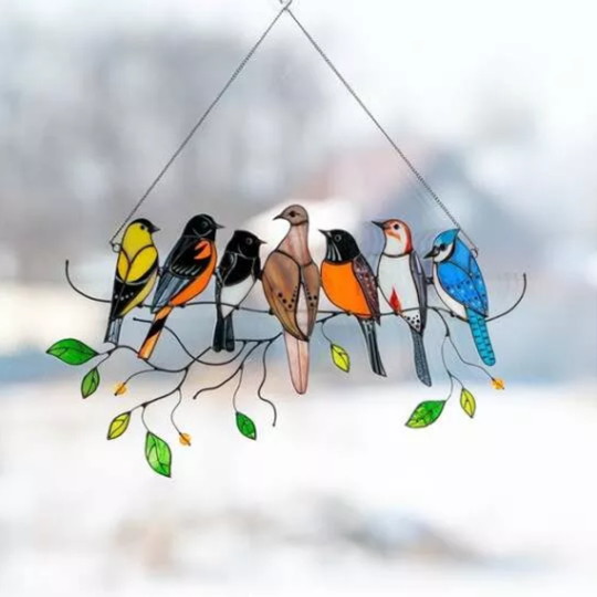 Birds Stained Glass Window Hangings Mothers Day Gift-xinru