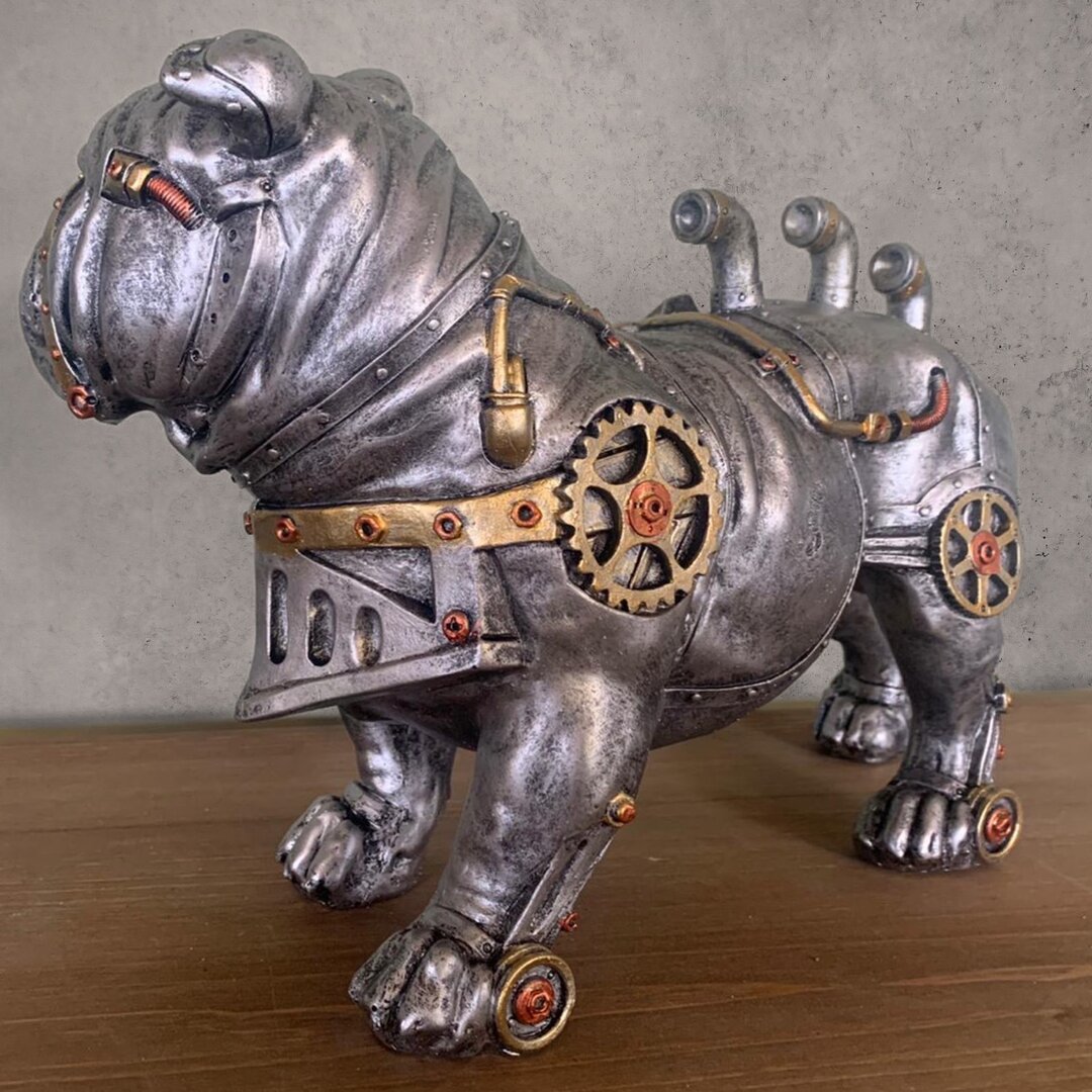 Steampunk Mechanical Dog Statue Bulldog Sculpture Resin Ornaments-xinru